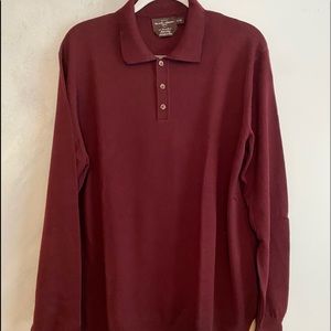 Mens 3 button down w/ collar burgundy wool sweater (XL/TG)